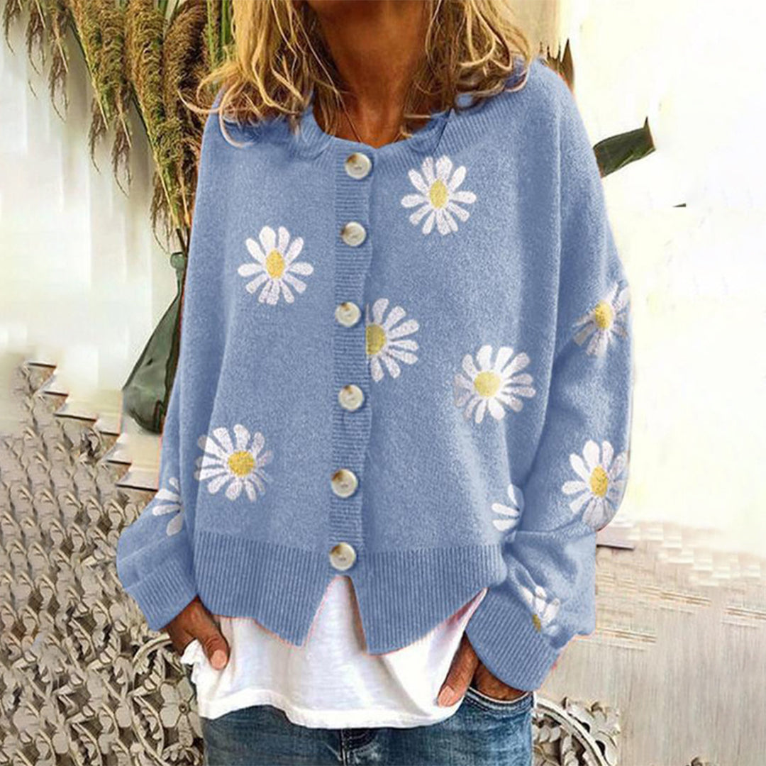 Amaris - Knitted Wool Cardigan with Floral Pattern for Women