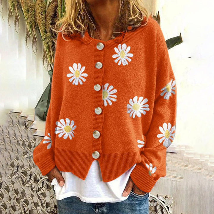 Amaris - Knitted Wool Cardigan with Floral Pattern for Women