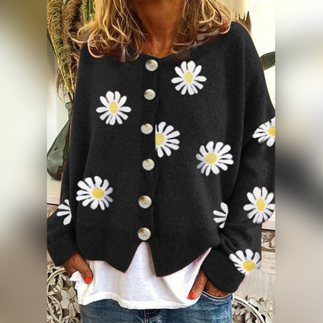 Amaris - Knitted Wool Cardigan with Floral Pattern for Women