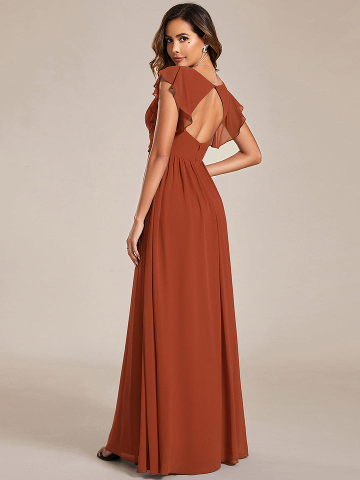 Elegant Open Back Long Chiffon Bridesmaid Dress - Elena Harper