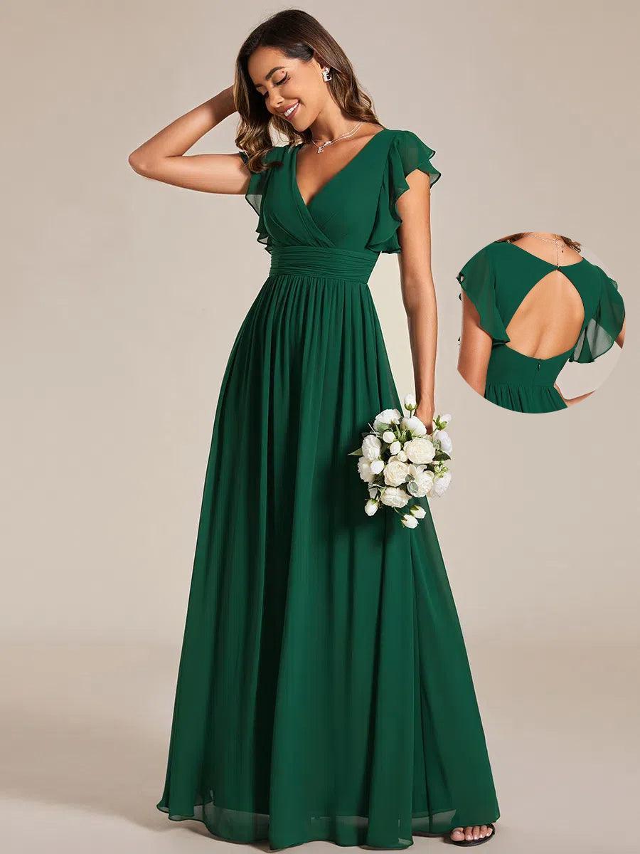 Elegant Open Back Long Chiffon Bridesmaid Dress - Elena Harper