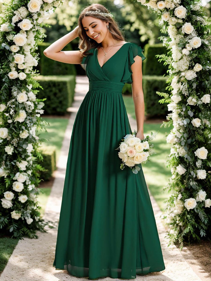 Elegant Open Back Long Chiffon Bridesmaid Dress - Elena Harper