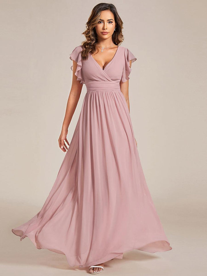 Elegant Open Back Long Chiffon Bridesmaid Dress - Elena Harper