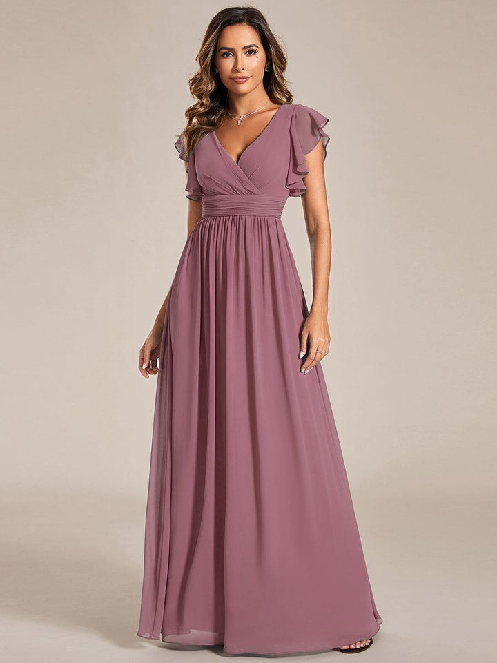 Elegant Open Back Long Chiffon Bridesmaid Dress - Elena Harper