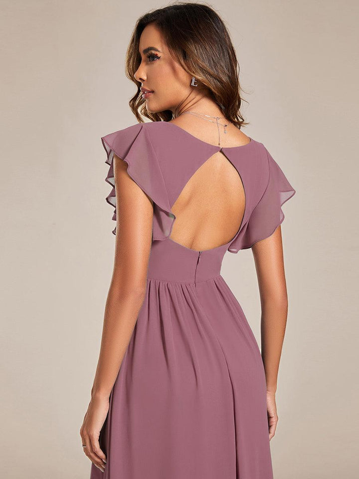 Elegant Open Back Long Chiffon Bridesmaid Dress - Elena Harper