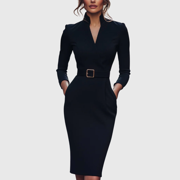 Eva Midi Dress with Elegant Waist - Elena Harper
