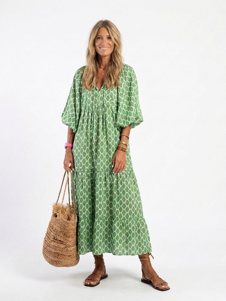 Apolline™  |  Neck Patterned Midi Dress