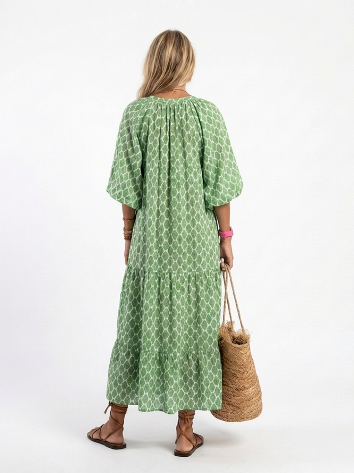 Apolline™  |  Neck Patterned Midi Dress