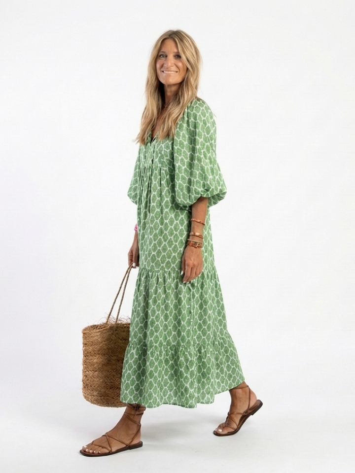 Apolline™  |  Neck Patterned Midi Dress