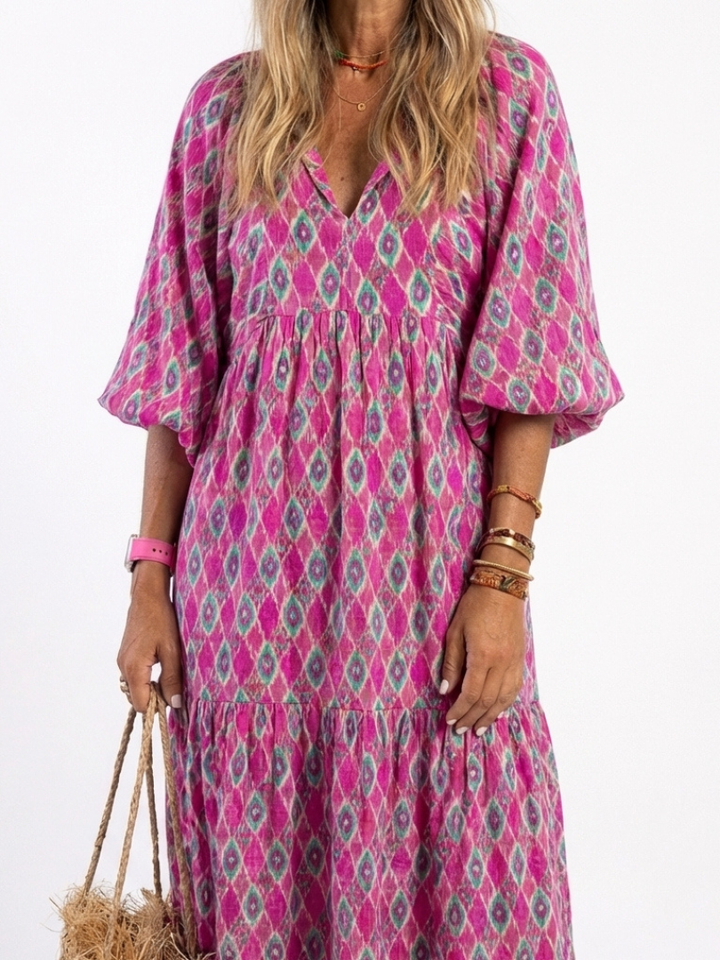 Apolline™  |  Neck Patterned Midi Dress