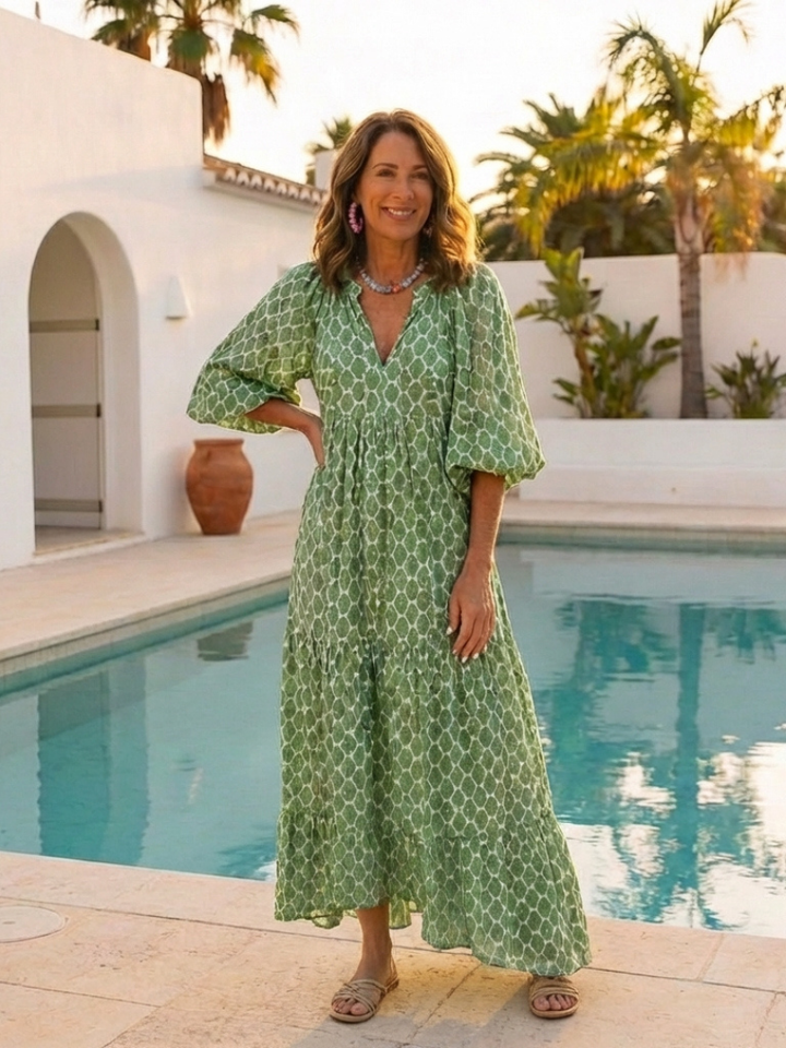 Apolline™  |  Neck Patterned Midi Dress