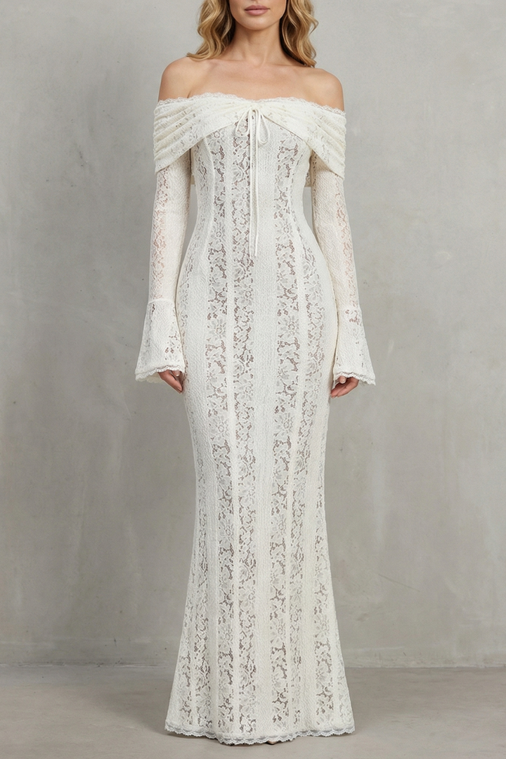 Elarina – Romantic lace silhouette – Off shoulder maxi dress