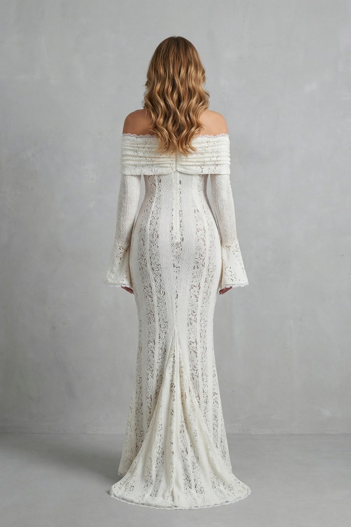 Elarina – Romantic lace silhouette – Off shoulder maxi dress