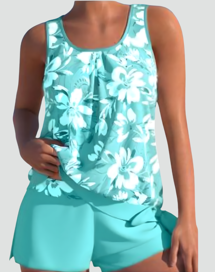 Ladies Tankini Set with Floral Print - Shaping Model
