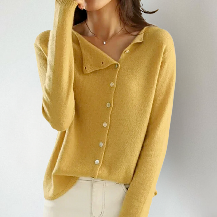 KATE – CHIC ASYMMETRICAL BUTTON CARDIGAN