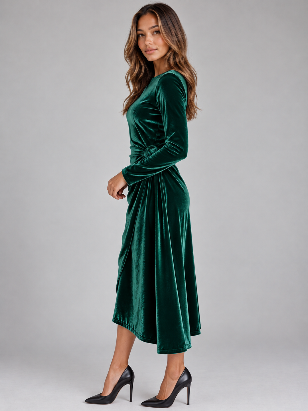 Women’s Velvet Wrap Midi Dress