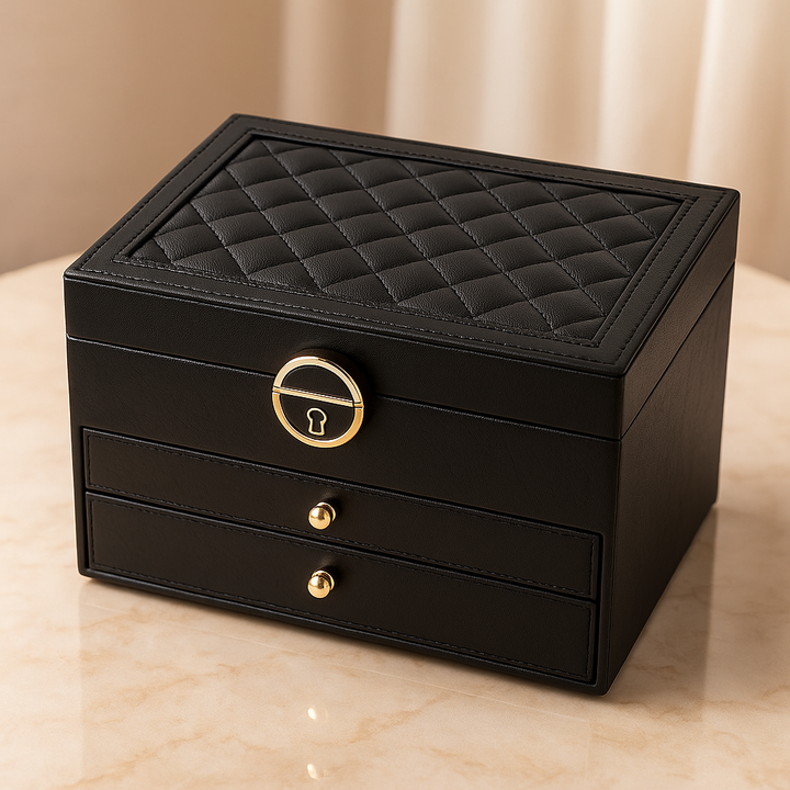 Women's Luxury Multi-Layer Jewellery Organizer with Drawers & Lock, view 4 - Elena Harper