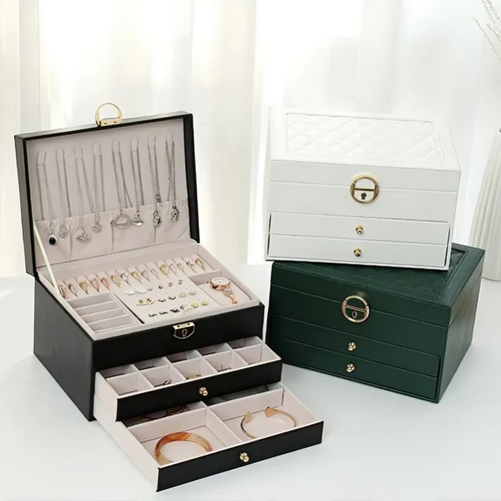 Women's Luxury Multi-Layer Jewellery Organizer with Drawers & Lock, view 8 - Elena Harper