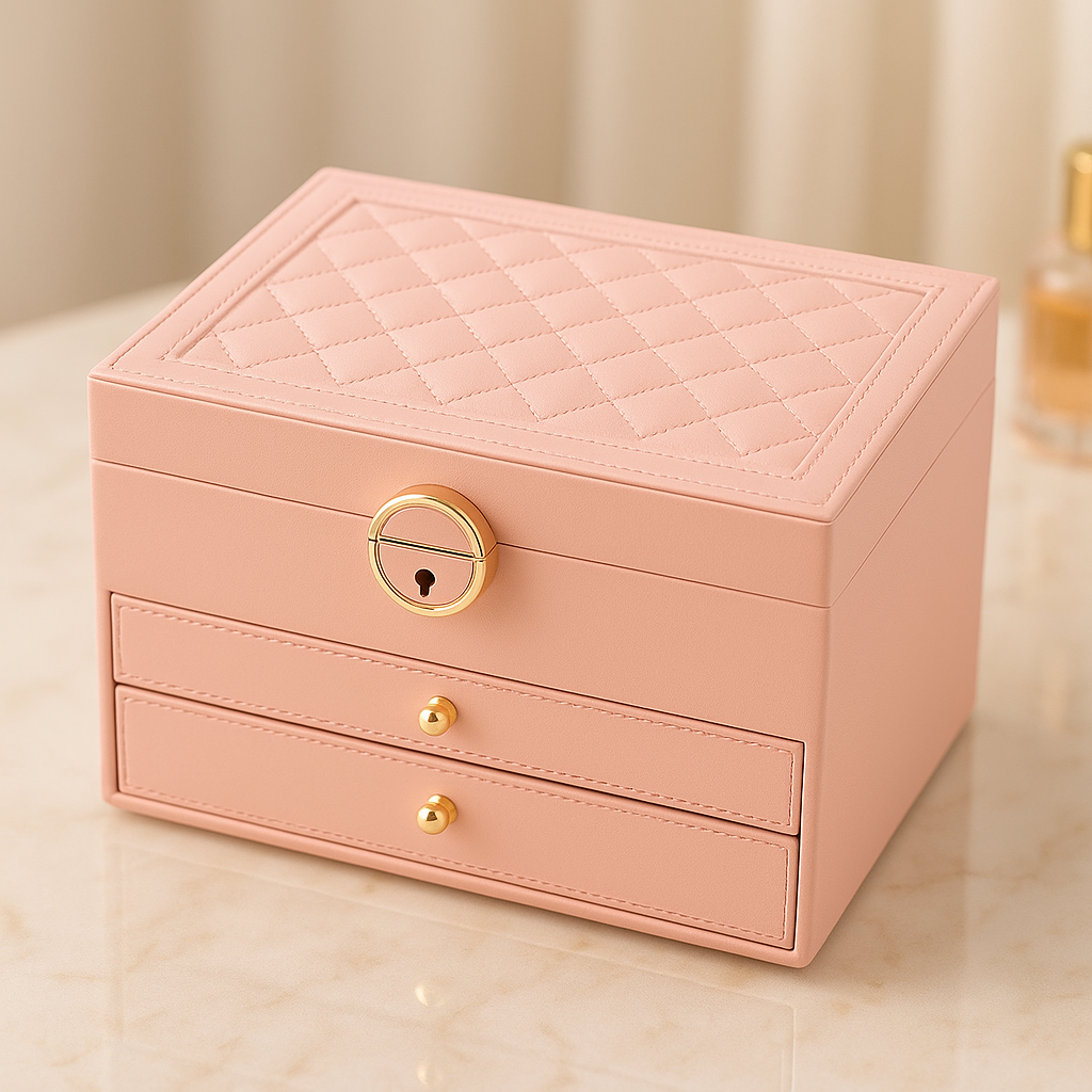 Women's Luxury Multi-Layer Jewellery Organizer with Drawers & Lock, view 3 - Elena Harper