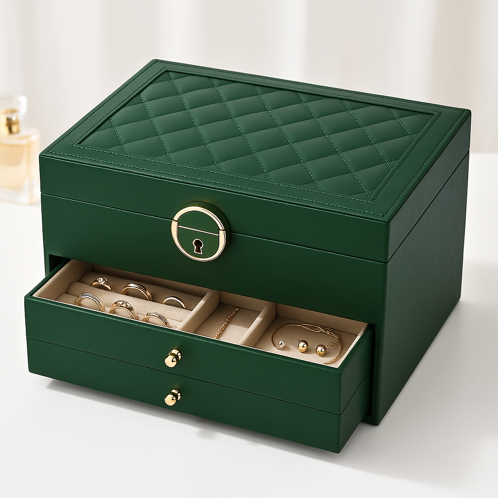 Women's Luxury Multi-Layer Jewellery Organizer with Drawers & Lock - Elena Harper