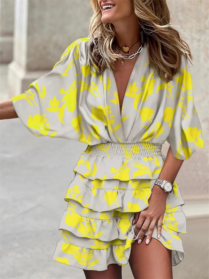 Summer Dress with V-Neck and Ruffles for Women