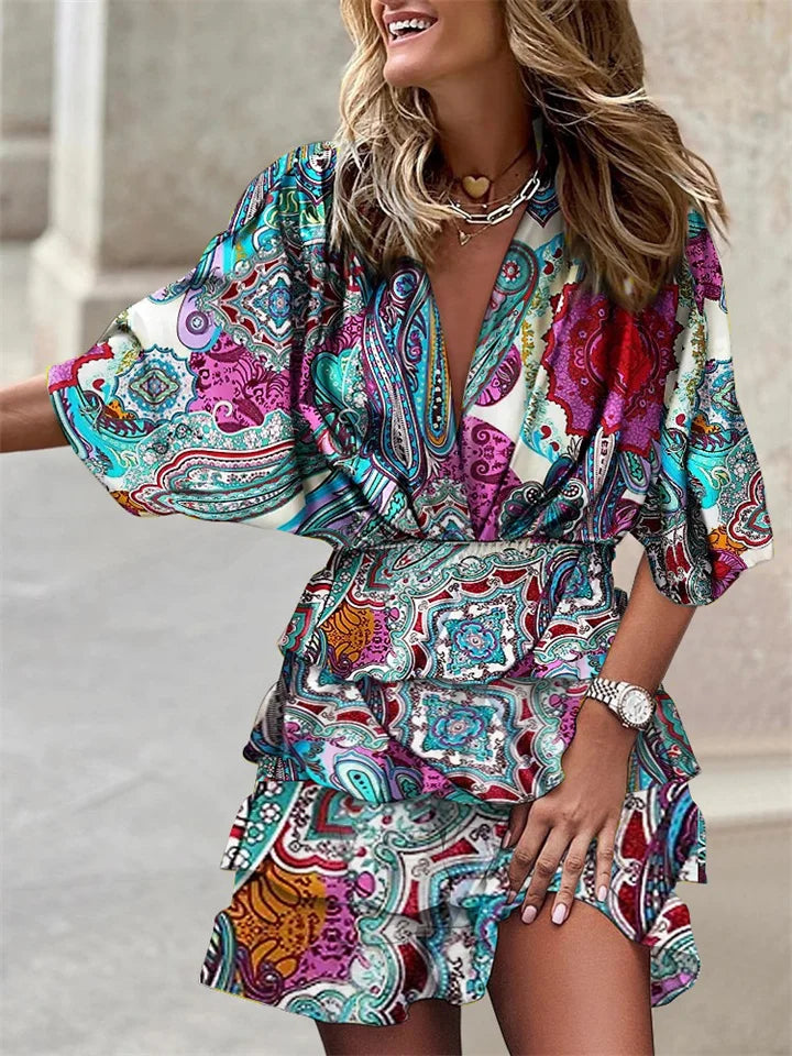 Summer Dress with V-Neck and Ruffles for Women