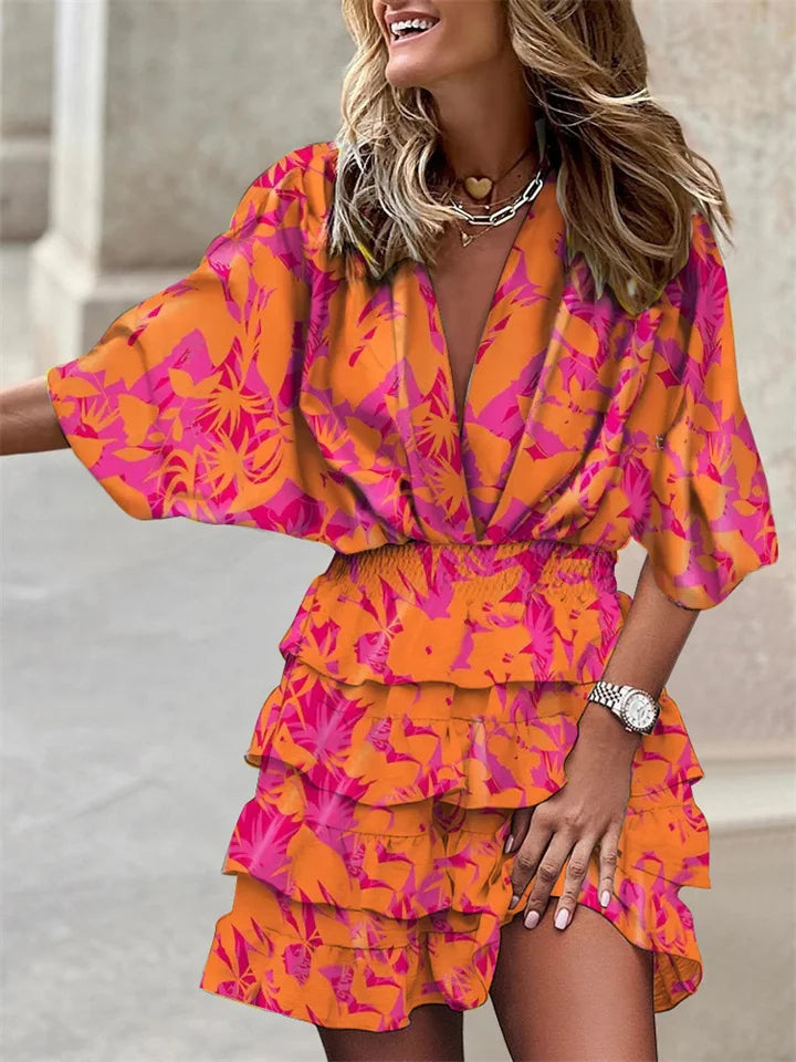 Summer Dress with V-Neck and Ruffles for Women
