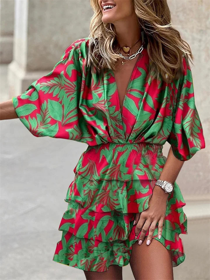 Summer Dress with V-Neck and Ruffles for Women