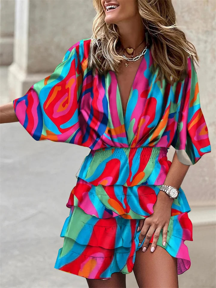 Summer Dress with V-Neck and Ruffles for Women