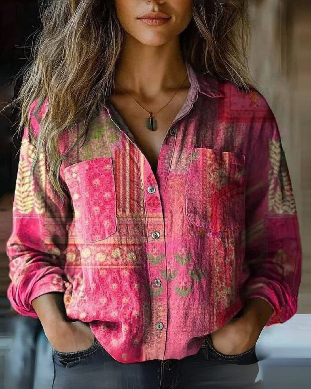 Mónica | Women's Vintage Blouse with Long Sleeves and Button Design