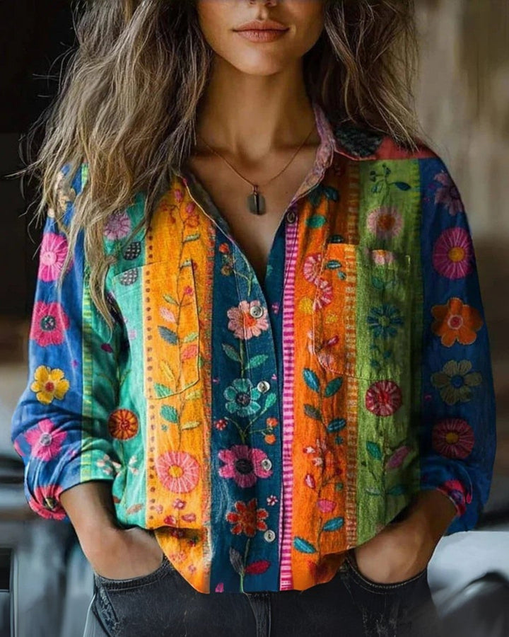 Mónica | Women's Vintage Blouse with Long Sleeves and Button Design