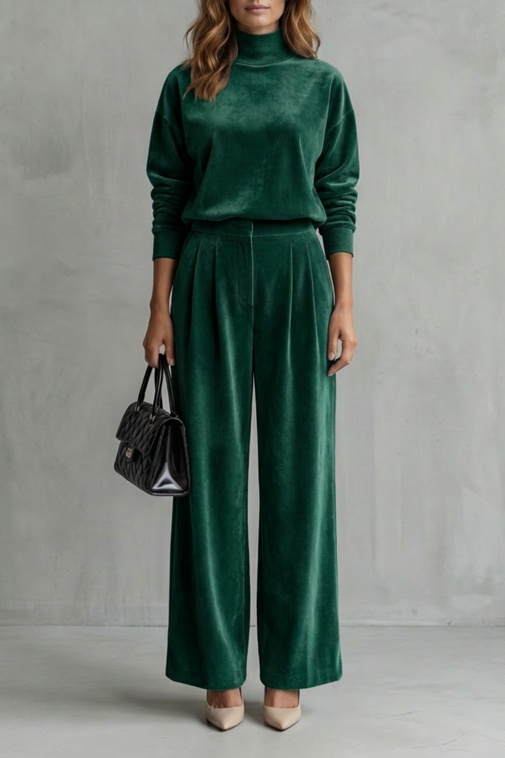 Women's Velour High Neck Top and Trouser Co-ord Set Fresienne, view 5 - Elena Harper