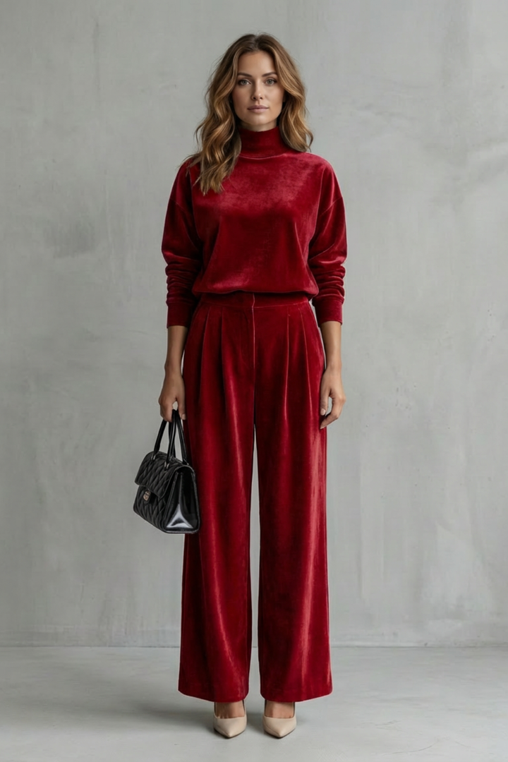 Women's Velour High Neck Top and Trouser Co-ord Set Fresienne - Elena Harper