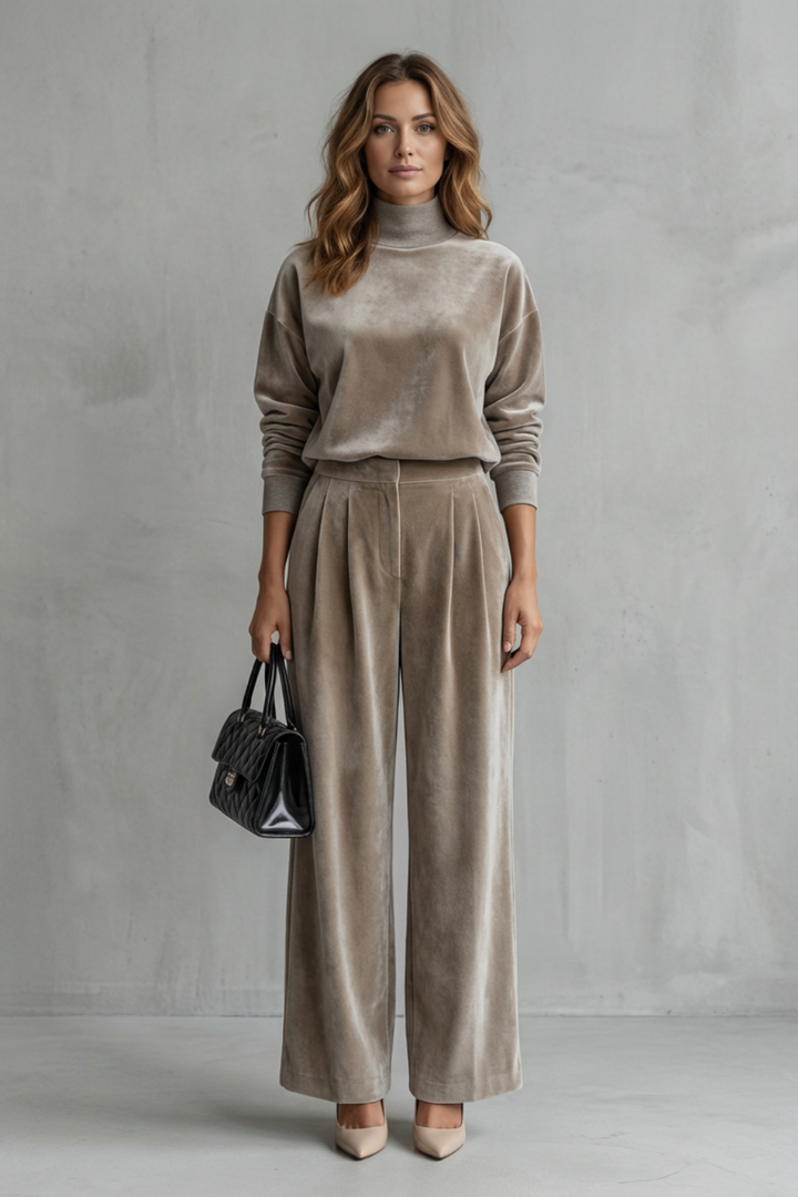 Women's Velour High Neck Top and Trouser Co-ord Set Fresienne, view 2 - Elena Harper