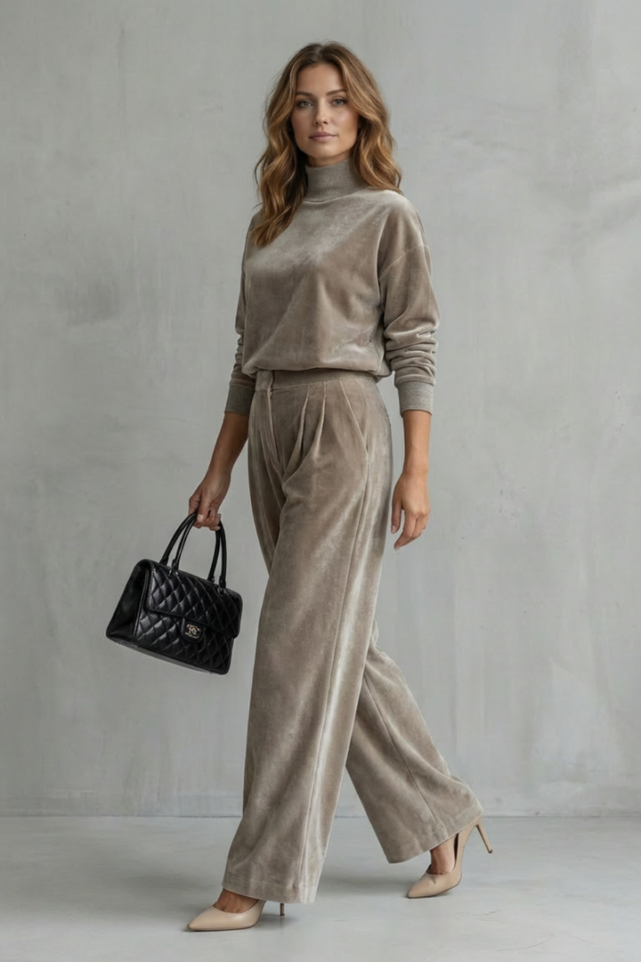 Women's Velour High Neck Top and Trouser Co-ord Set Fresienne, view 3 - Elena Harper