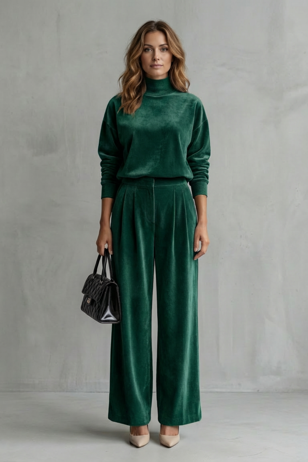 Women's Velour High Neck Top and Trouser Co-ord Set Fresienne, view 6 - Elena Harper