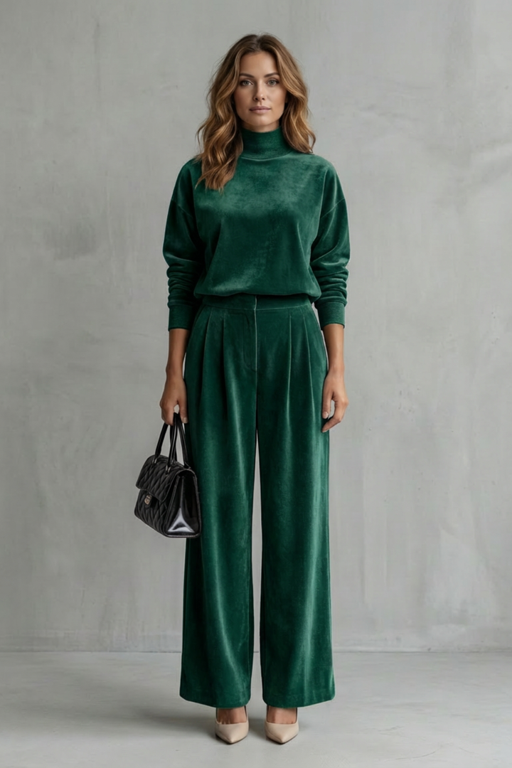 Women's Velour High Neck Top and Trouser Co-ord Set Fresienne, view 6 - Elena Harper
