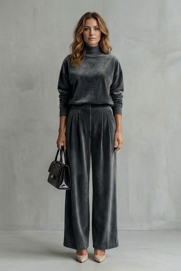 Women's Velour High Neck Top and Trouser Co-ord Set Fresienne, view 8 - Elena Harper