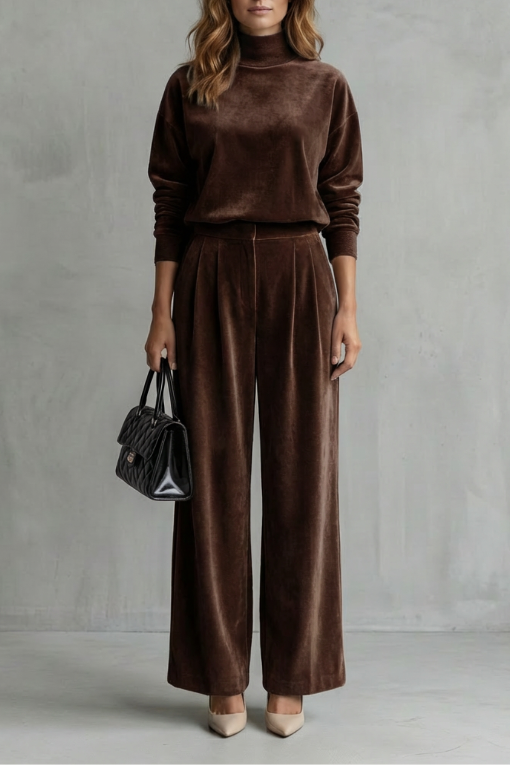 Women's Velour High Neck Top and Trouser Co-ord Set Fresienne, view 9 - Elena Harper