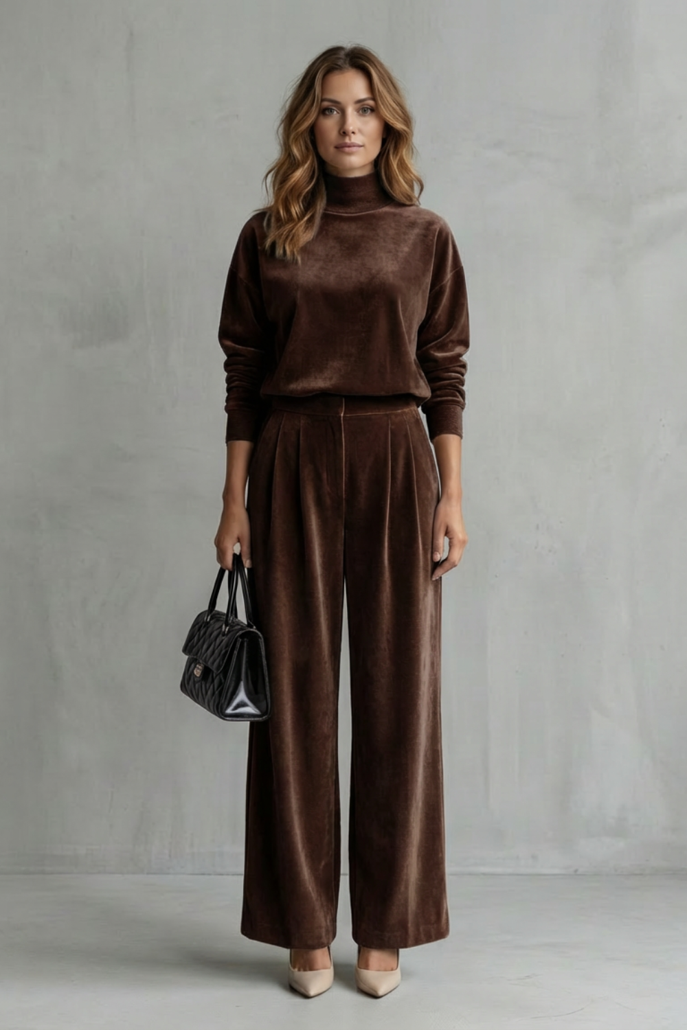 Women's Velour High Neck Top and Trouser Co-ord Set Fresienne, view 10 - Elena Harper