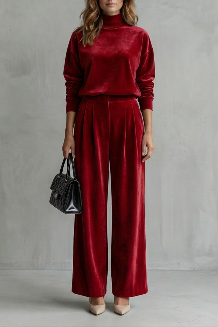 Women's Velour High Neck Top and Trouser Co-ord Set Fresienne - Elena Harper
