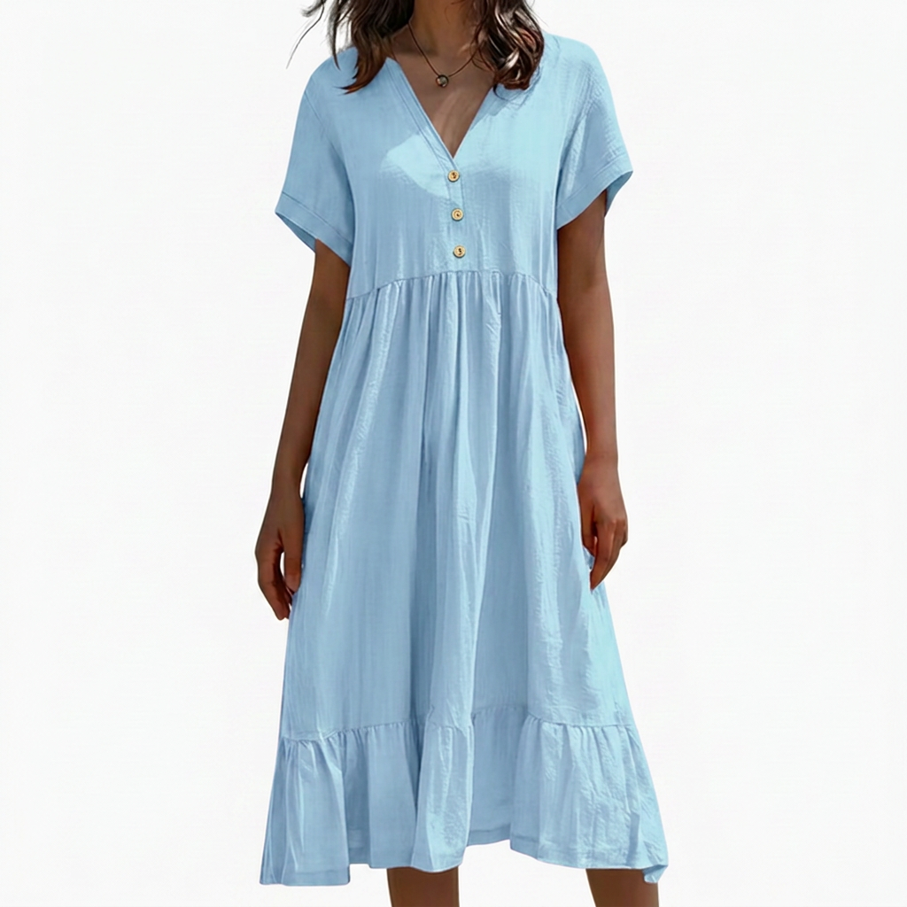 Elina | V-Neck Button-Front Tiered Midi Dress
