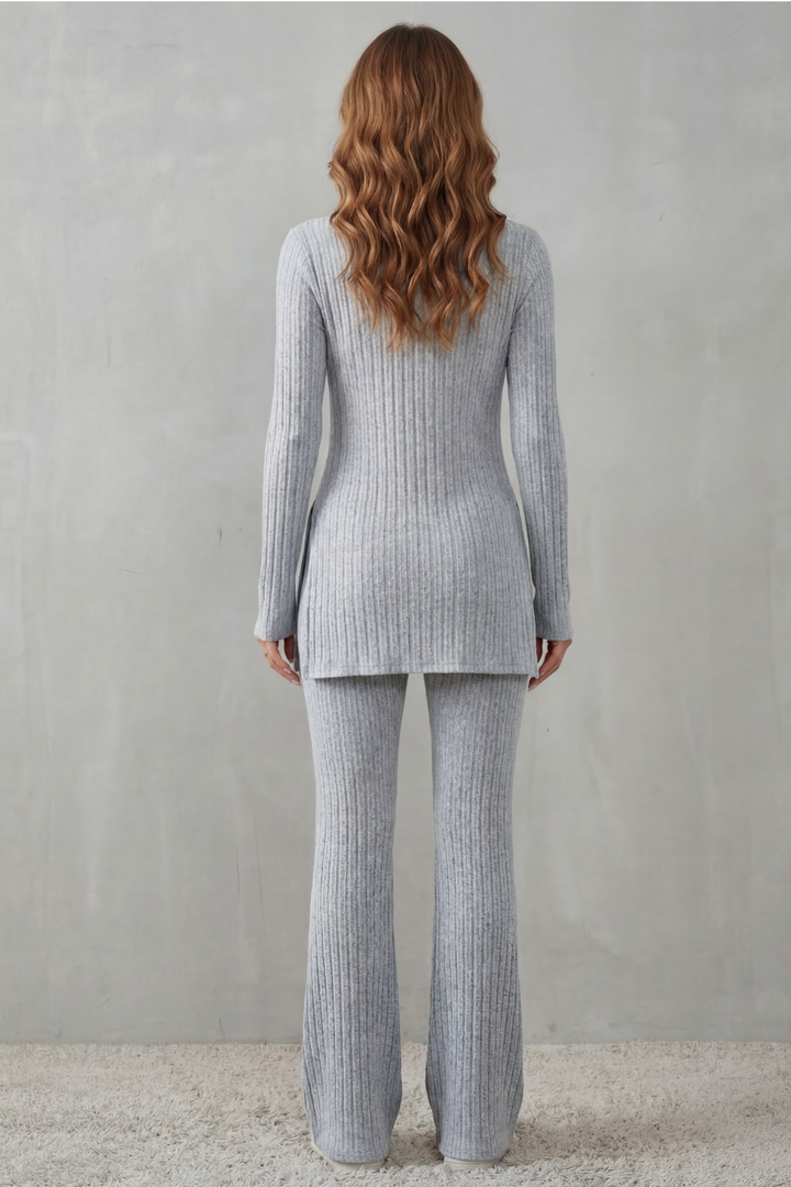 Women's Ribbed Tunic Top and Flared Trouser Co-ord Set Evrienne, view 4 - Elena Harper
