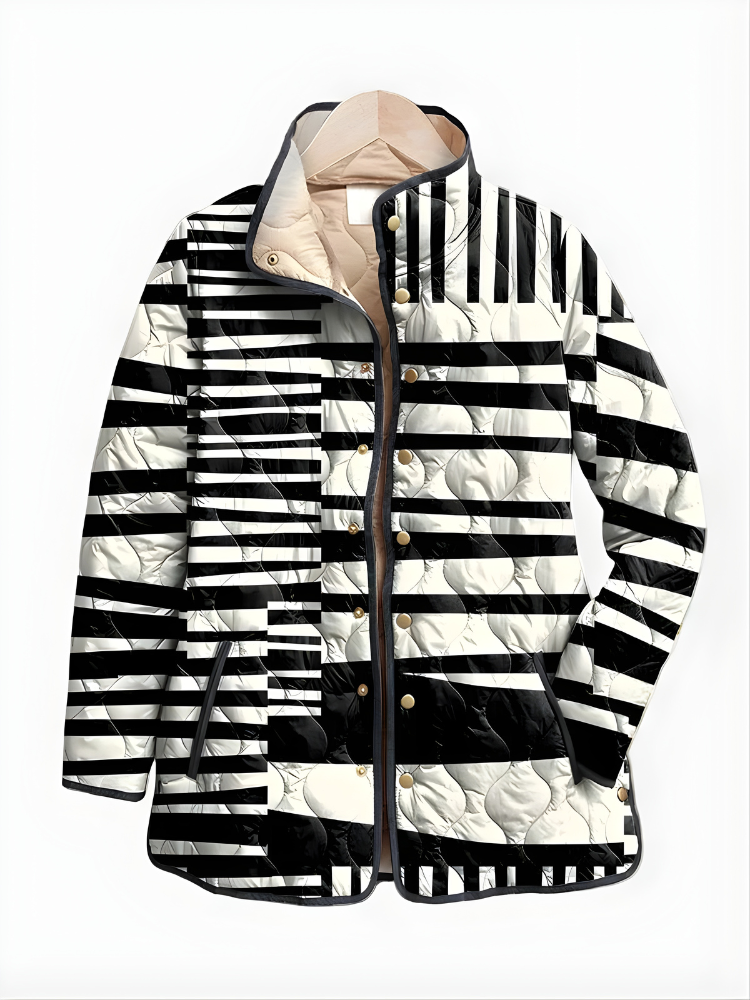 Women's Striped Quilted Jacket with Hood - Elena Harper