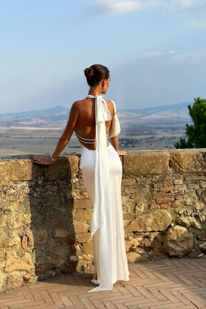 Women's Elegant Pearl Embellished Maxi Dress