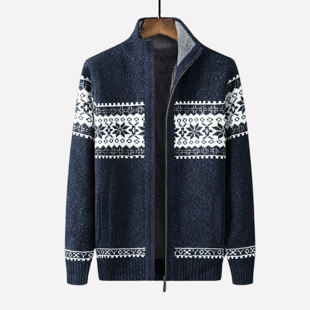 Men's Vest with Zipper Nordic Pattern and Stand-Up Collar