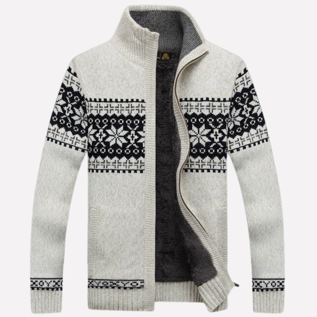 Men's Vest with Zipper Nordic Pattern and Stand-Up Collar