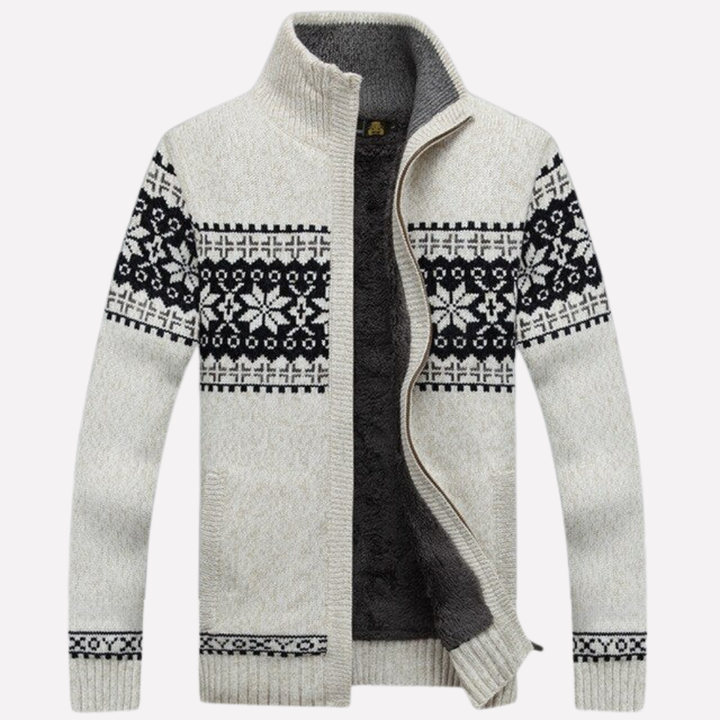 Men's Vest with Zipper Nordic Pattern and Stand-Up Collar