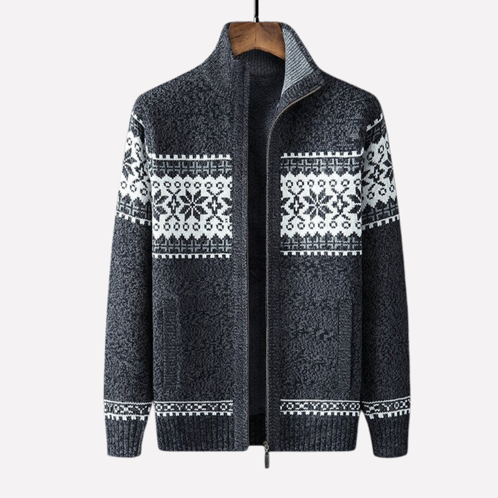 Men's Vest with Zipper Nordic Pattern and Stand-Up Collar