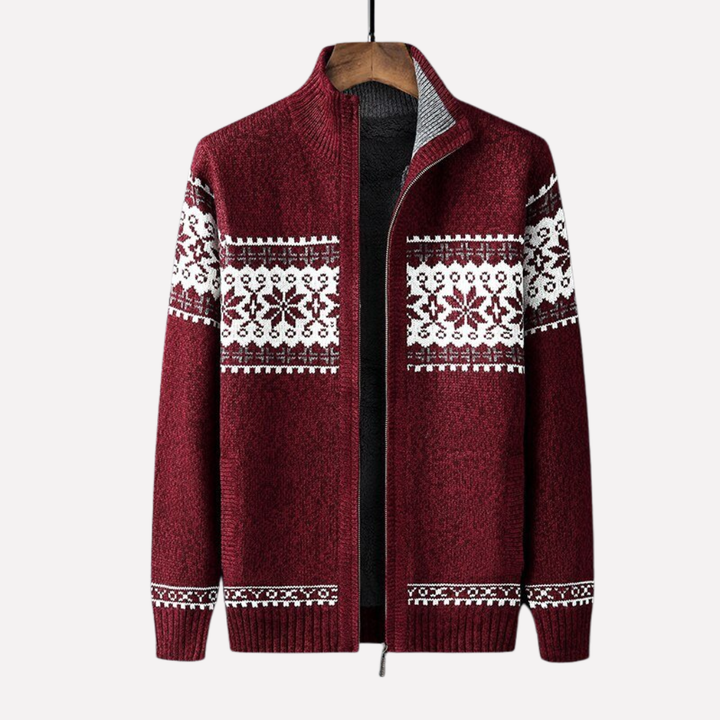 Men's Vest with Zipper Nordic Pattern and Stand-Up Collar
